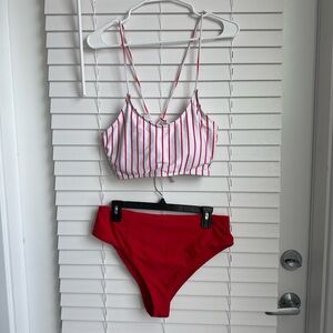 Tie Back Red and White Striped Bikini